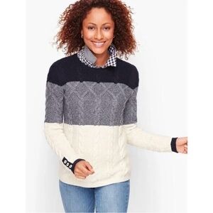 Talbots Women’s Chunky Cable Knit Color Block Nautical Sweater-size PL *NEW*